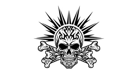 Fototapeta premium Tribal Skull with Bones and Sunburst - Tattoo Style Graphic