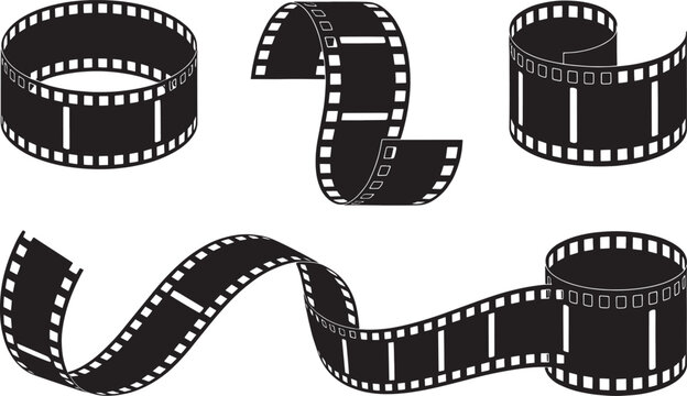 Film strips collection, different shapes, cinematic elements, vintage reel, photography, retro format, abstract background.