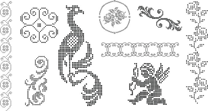 Crochet stiches, vintage design collection,cross stiches,dot dot design, boundary design,pattern,vintage  vector set,dot design,cross stitch element,cross dots,embroidery effects,Hand drawn design