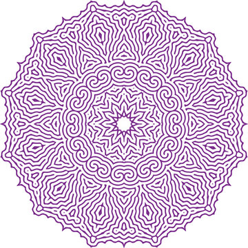 Purple mandala design with intricate patterns and swirls isolated on white background