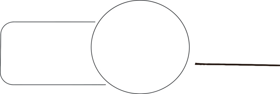 Blank rounded rectangle and circle label with black outline on white table against abstract background with copy space