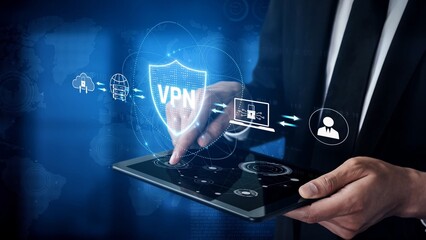 Fototapeta premium VPN security protects network access. VPN security encrypts data, hides identity, VPN security defends traffic, and VPN security secures connection from threats. Marrow