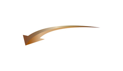 Golden curved arrow pointing down on transparent background. © HS 360