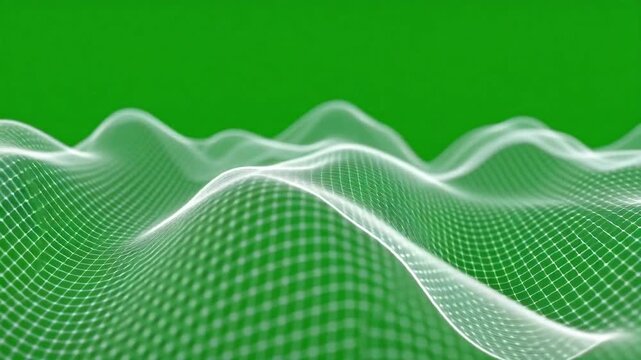 Green screen holographic wave interference mesh flexible abstract background, peaceful calm digital motion pattern, futuristic