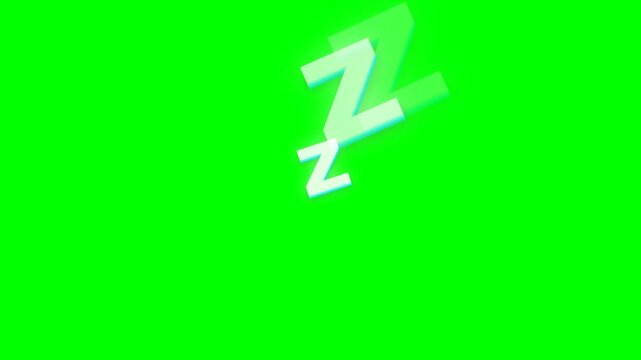 Animated cartoon sleeping Zzz symbols floating up on a green screen background. Comic snoring sign 2D animation, chroma key