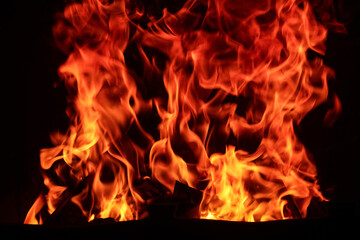 Fototapeta premium Flame of burning wood in fireplace