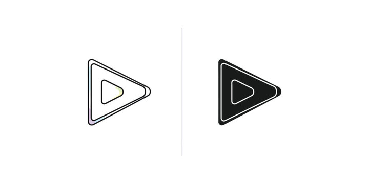 Comparison of outlined and filled play button triangle icons with white background contrast