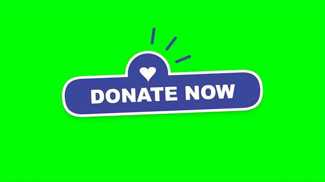 A blue donate now button with a heart symbol and radiating lines for charity and nonprofit organizations.