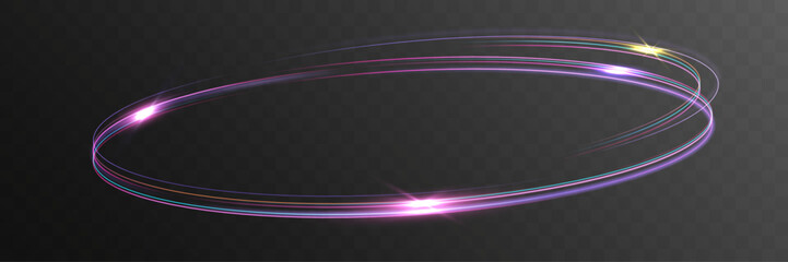 Glowing Purple Light Ring Trail, Abstract Circular Energy Stroke on Transparent Background © Olga