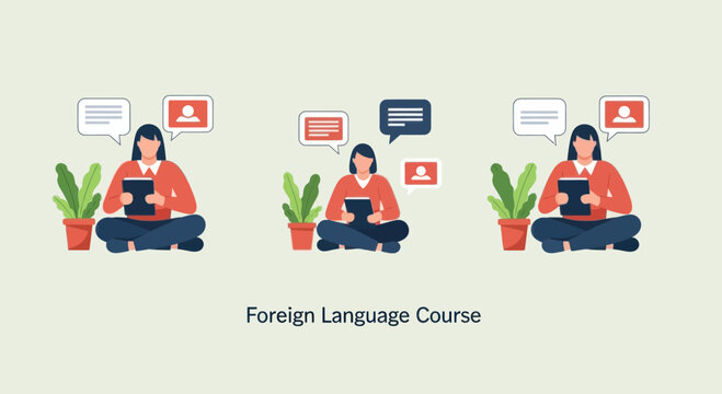 Online Foreign Language Course Learning Concept Illustration