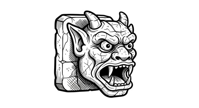 Intricate gargoyle head sketch with detailed line art on stone background