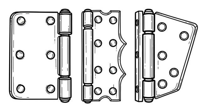 Detailed black and white hardware hinge sketches for architectural design