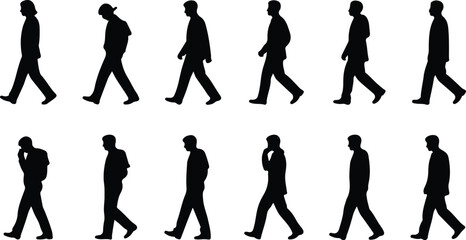 Fototapeta premium Walking Silhouette Icon Collection Set