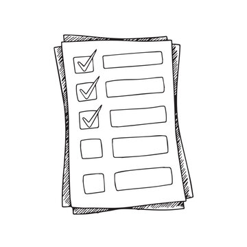 Illustrated checklist with multiple checkboxes and blank lines on a lined paper sheet.