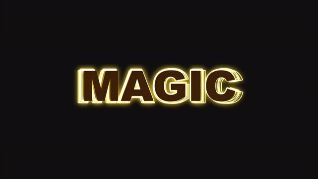 Golden glowing text with the word magic appearing in a stylish three dimensional font on a dark background