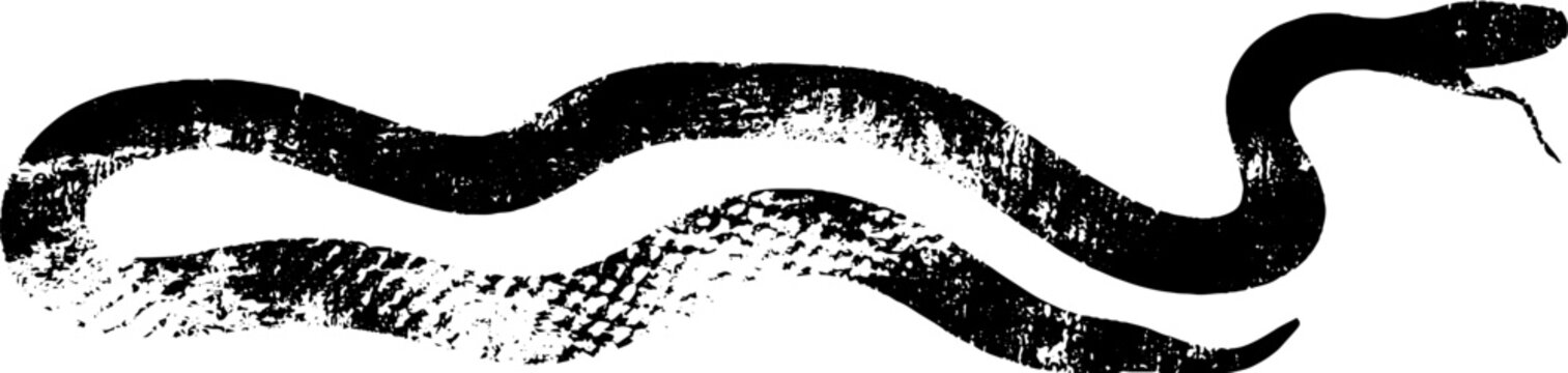 High contrast black and white sinuous snake body ink stroke artwork for grunge background and tattoo banner design