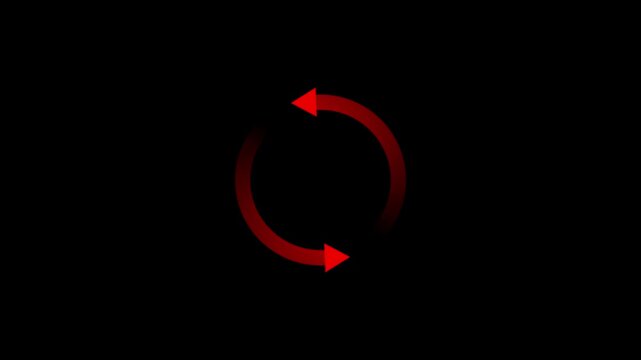 Red circular arrow loop icon on black background, refresh recycle sync neon gradient design