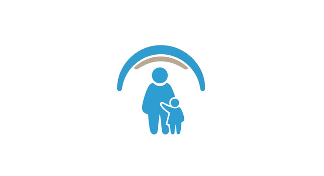 Blue icon of a parent and child.