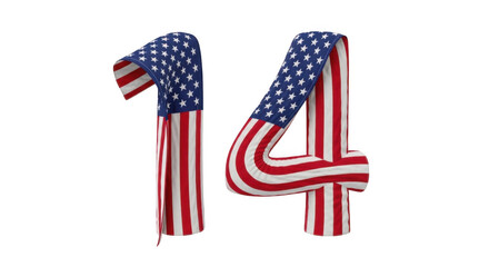 Obraz premium American flag numbers fourteen isolated on transparent background