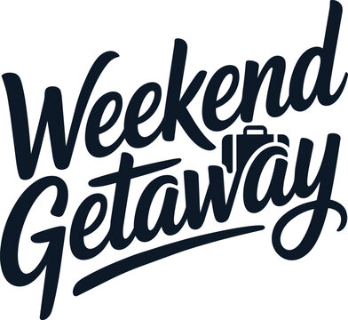Weekend Getaway typographic script design with a luggage suitcase icon for short vacation travel themes