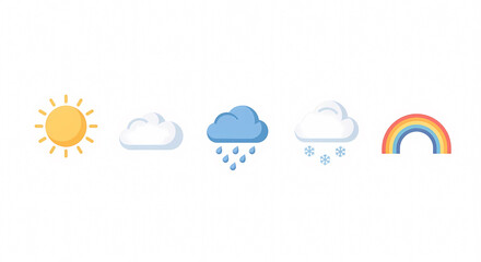 Obraz premium 天気予報のシンプルアイコンセット（イラスト・ベクター・白背景）
