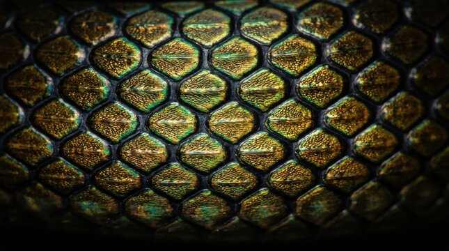 Detailed View of King Cobra Scales Highlighting Texture and Color Under Natural Light Conditions in a Forest Habitat