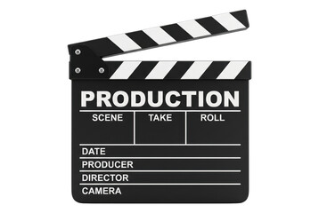 Obraz premium A black film production clapperboard with white text and stripes. Isolated on transparent background, png
