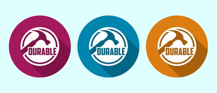 Circular emblem with hammer inside durable text for construction and industrial use.