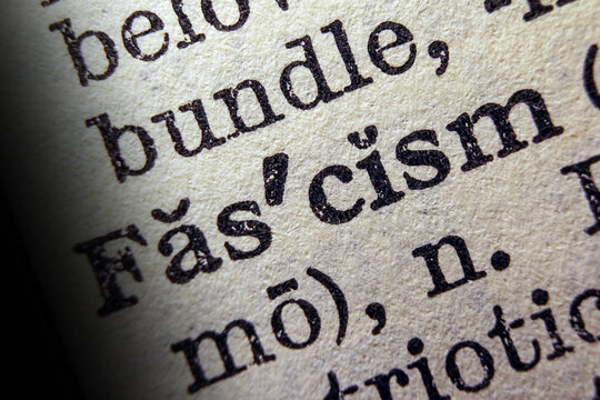 Word fascism printed on dictionary page, macro close up