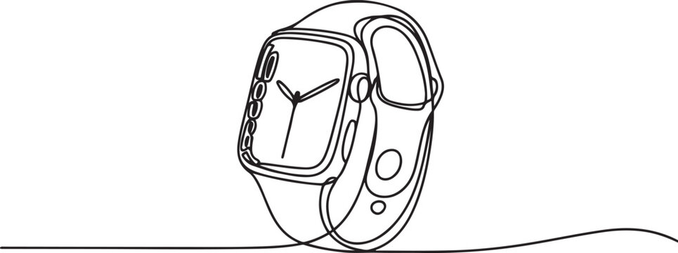 Continuous one line drawing of smartwatch. One line drawing illustration of fitness bracelet smartwatch. Clock touchscreen, technology concept. one line Icon drawing