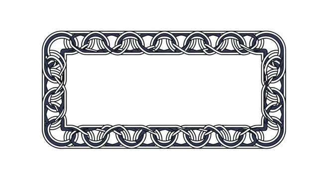 Stylized rectangular frame featuring a continuous dark blue celtic knot pattern with intricate overlapping lines for a traditional design.