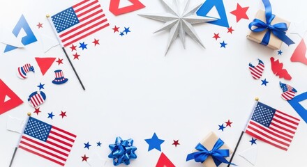 Obraz premium Festive independence day celebration american flags stars stripes and patriotic decor