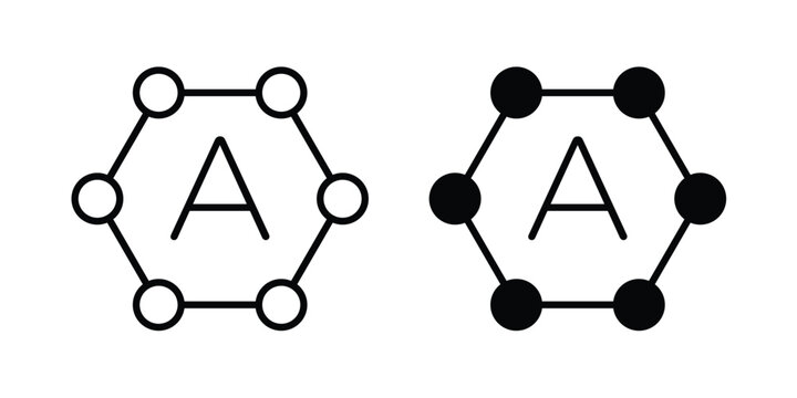 Antioxidant icon. Line and glyph solid vector collection.