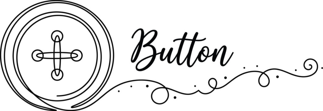 A minimalist vector illustration of a single clothing button featuring elegant swirling decorative line art for modern craft design projects
