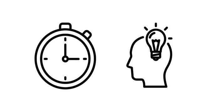 Stopwatch and human head with light bulb icon graphic design stopwatch innovation thinking creativity solution inspiration measurement illustration abstract collection symbolic management