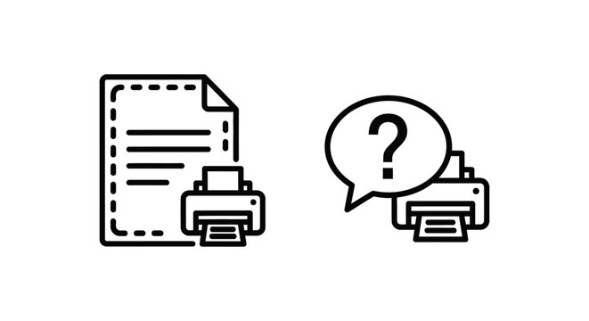 Print guides and print help icons with support icon document icon printer icon information icon assistance icon question icon mark icon manual icon guidebook icon documentation icon document