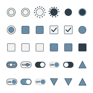 Collection of UI icons and controls including switches and toggles for design mockups.