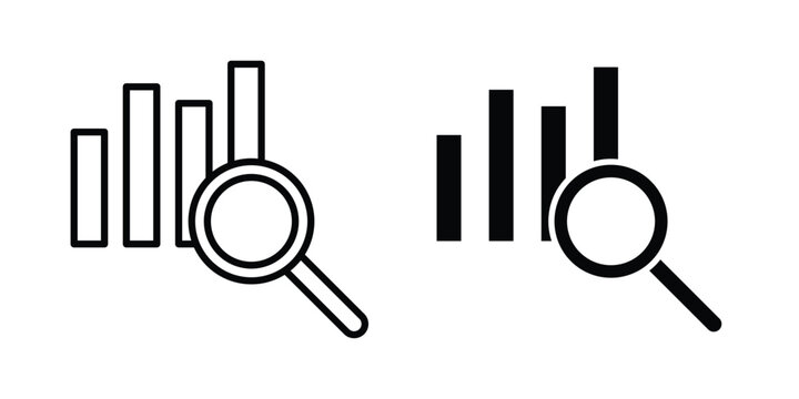 Data analysis icon. Line and glyph solid vector collection.
