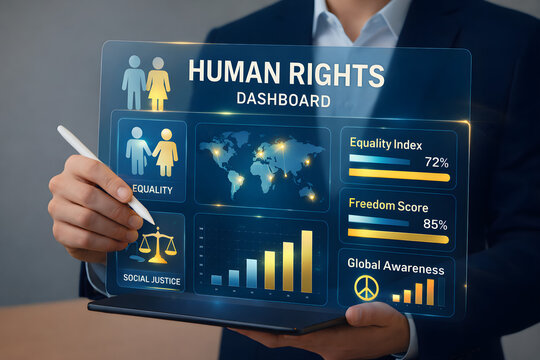 Human rights dashboard with global justice indicators and social equality analytics system