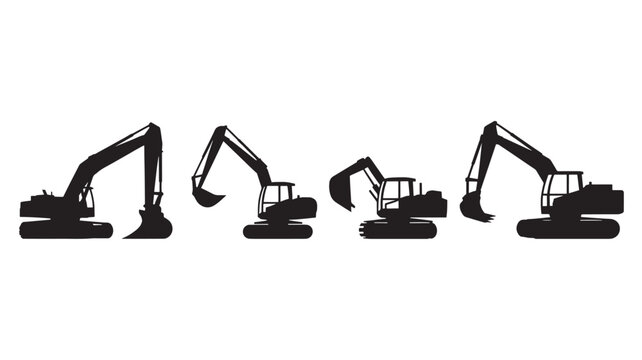 Excavator Silhouettes Moving Earth Isolated for Industrial Construction Concepts