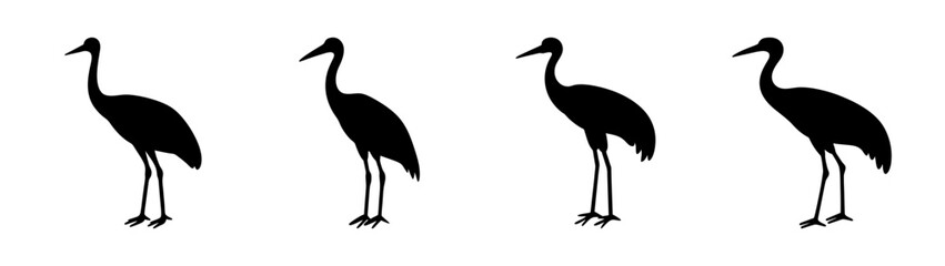 Obraz premium four black cranes standing in row flat design vector illustration