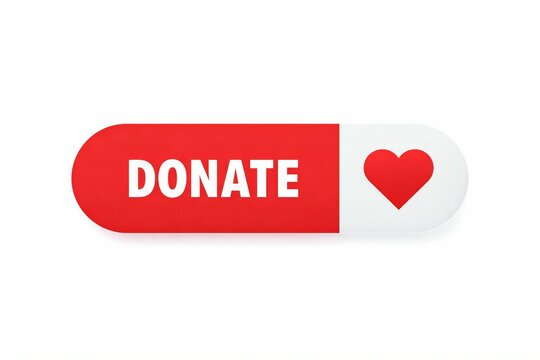 A stylized pill-shaped button encouraging viewers to donate with a heart symbol for charitable contributions.