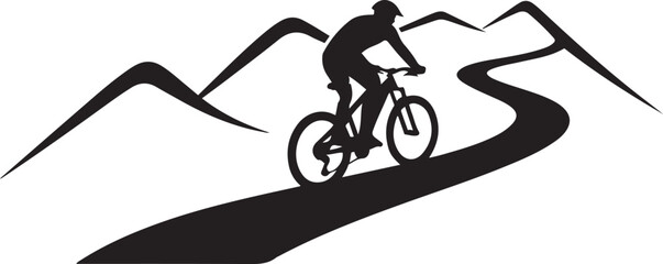 Biker on Winding Mountain Trail. Silhouette icon drawing vector © MDROBIUL