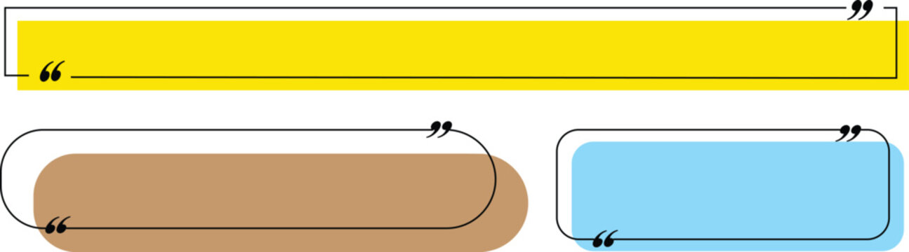 Colorful quote boxes for infographics or presentations with yellow brown and blue rectangles and quotation marks  various shapes and sizes for highlighting text