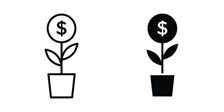 Money tree icon. Line and glyph solid vector collection.