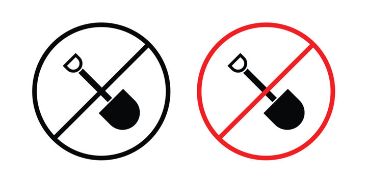 No digging sign. Line and glyph solid vector collection.