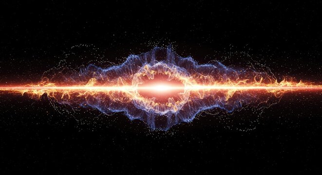 Theoretical representation of the fabric of spacetime, showing energetic quantum field fluctuations and subatomic energy dynamics, interaction, dimension, field