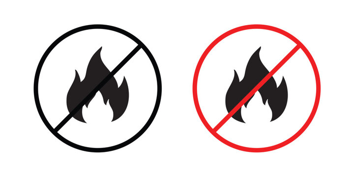 No fire sign. Line and glyph solid vector collection.
