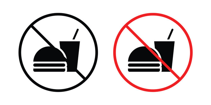 No food allowed sign. Line and glyph solid vector collection.