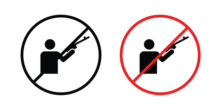No hunting sign. Line and glyph solid vector collection.